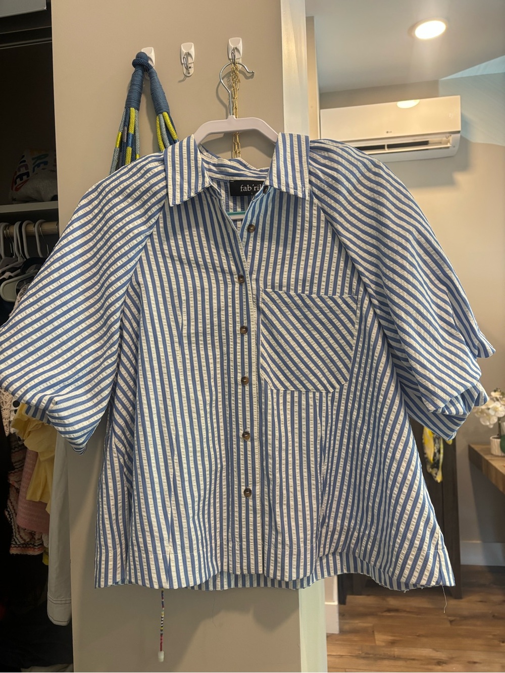 fab'rik Blue and White Striped Collared Button Shirt